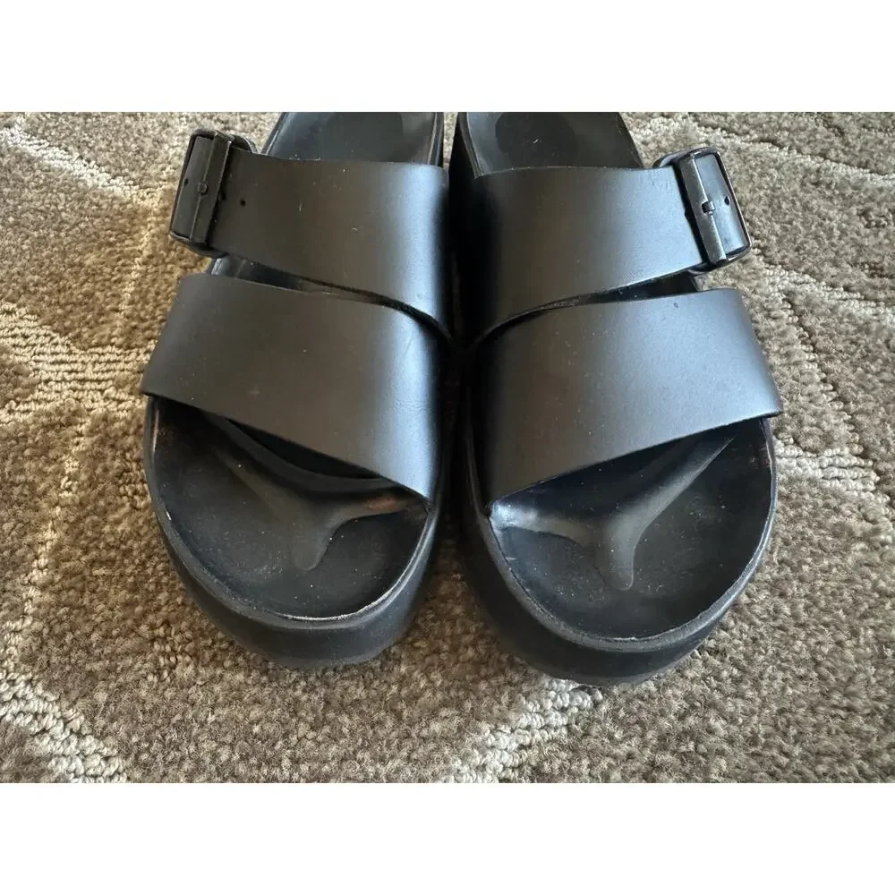 Papillio Birkenstocks Almina Black Leather Wedge Sandals Contoured Footbed 7 38